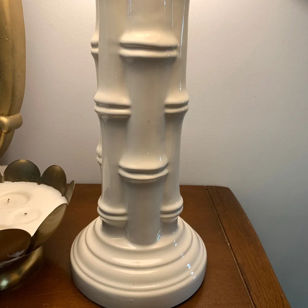 Vintage Bamboo Ceramic Table Lamp White Hollywood‎ Regency - Picture 6 of 11